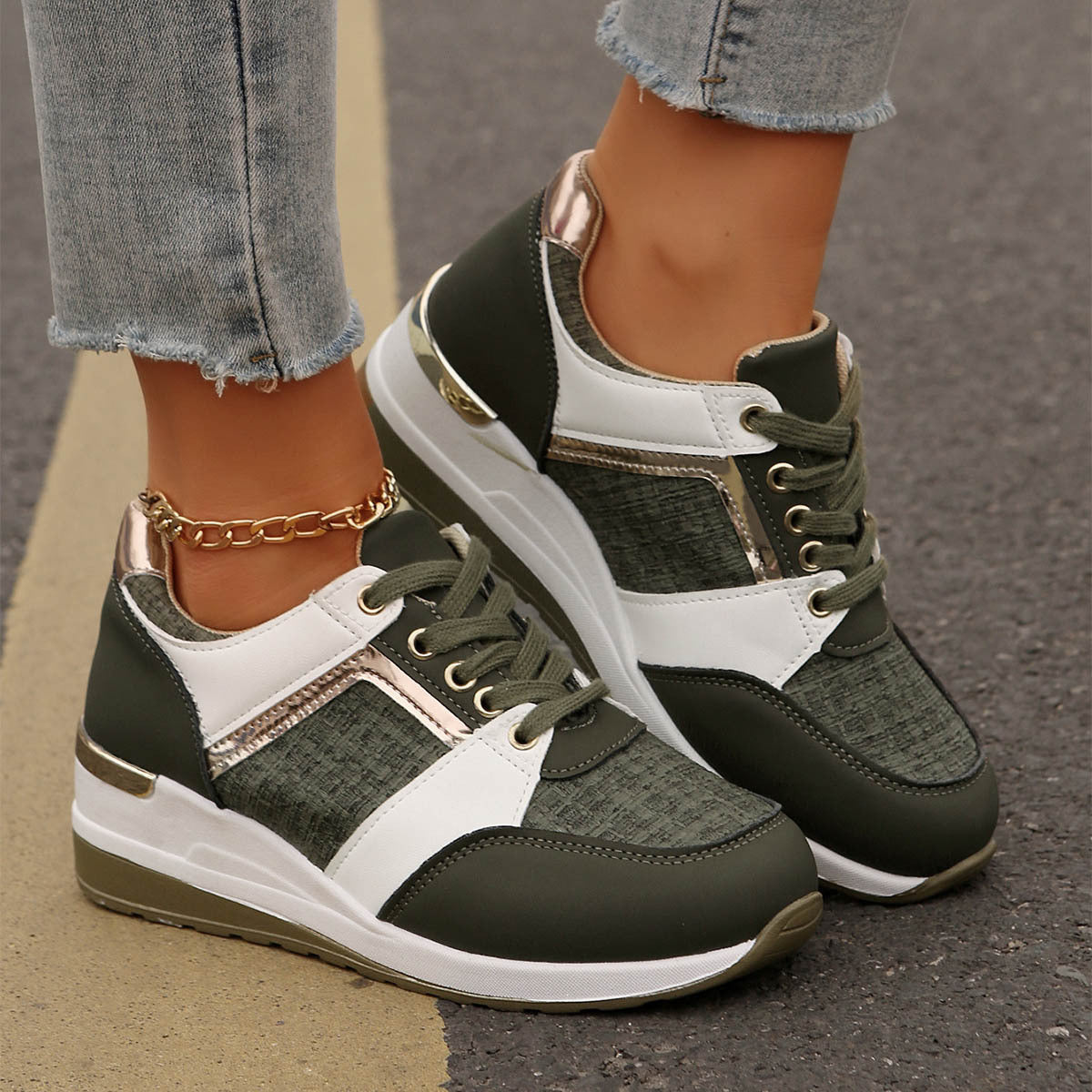 Colorblock Casual Lace-Up Sneakers