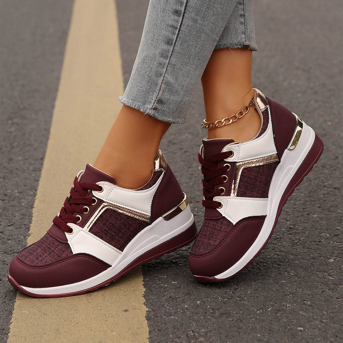 Colorblock Casual Lace-Up Sneakers