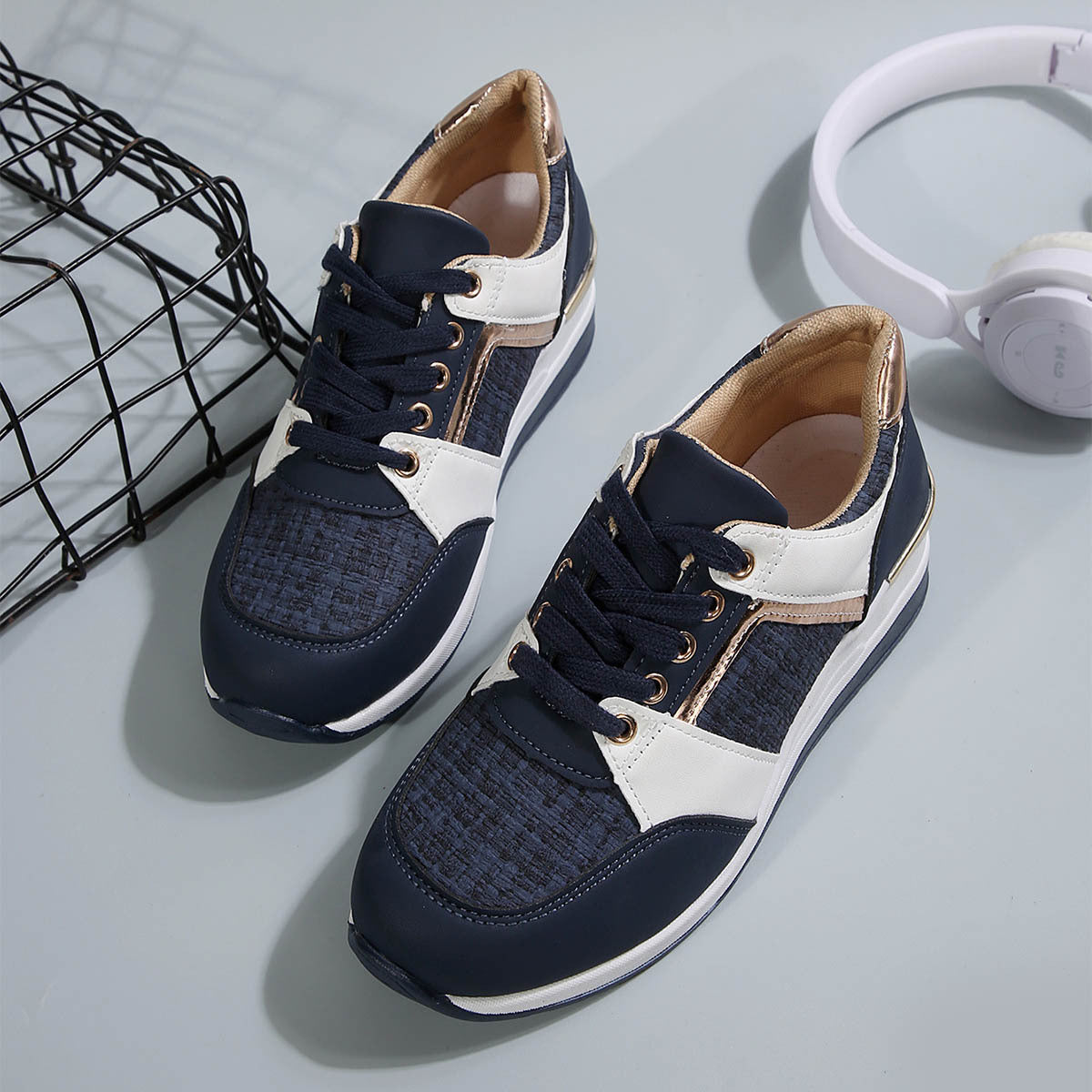 Colorblock Casual Lace-Up Sneakers