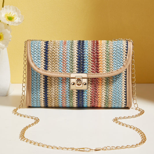 Woven Rainbow Fashion Crossbody Chain Square Bag