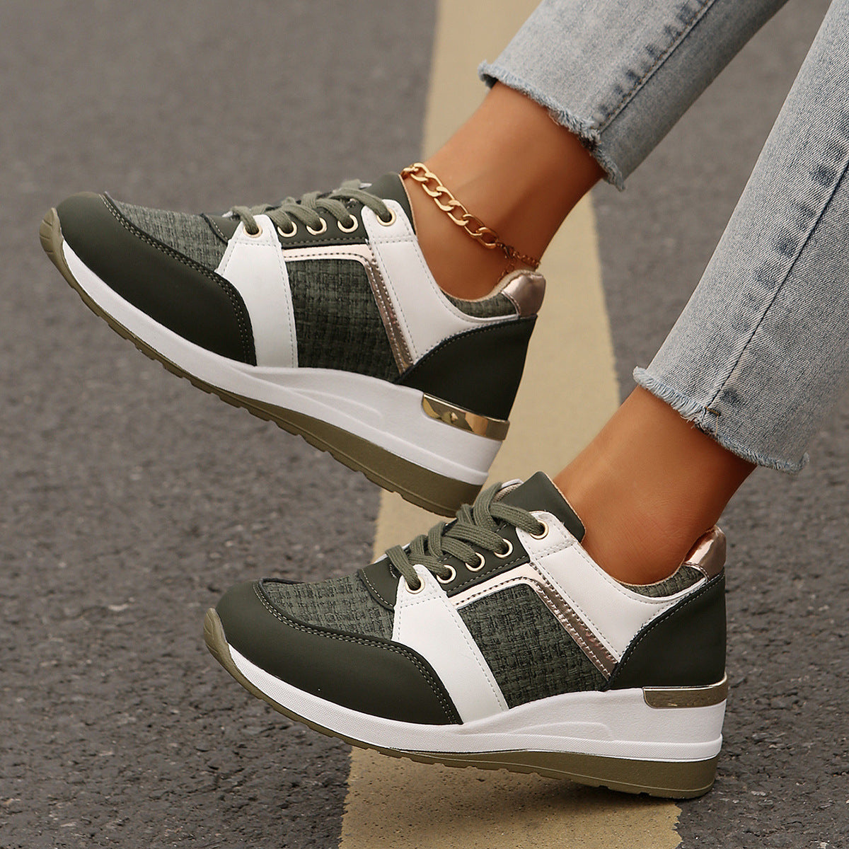 Colorblock Casual Lace-Up Sneakers