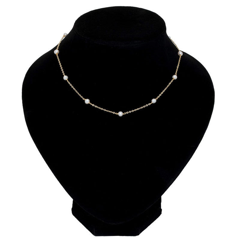 Gold Inlaid Pearl Satellite Necklace Retro Women