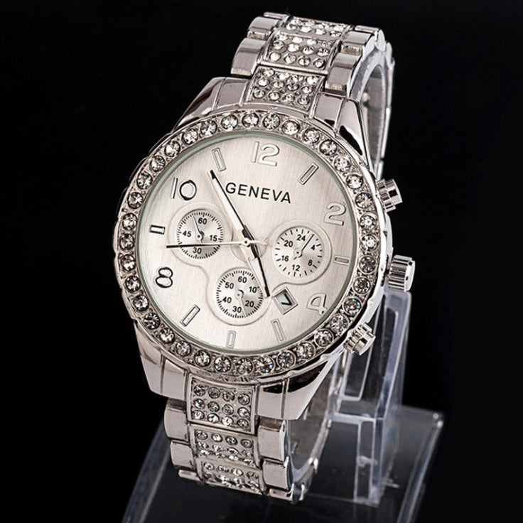 Geneva diamond calendar watch