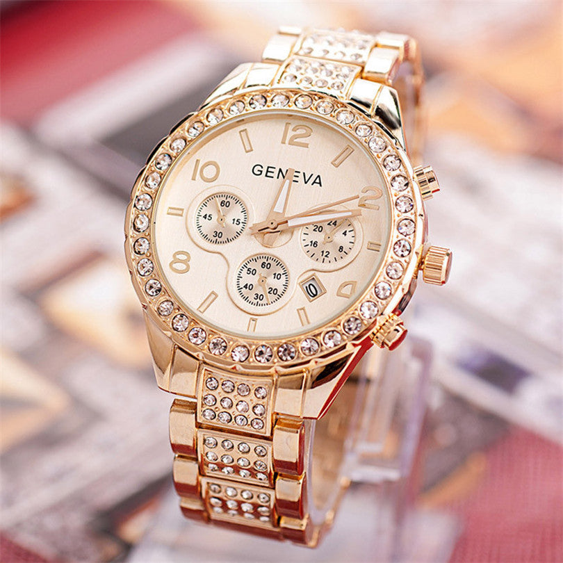 Geneva diamond calendar watch