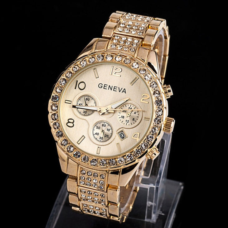 Geneva diamond calendar watch