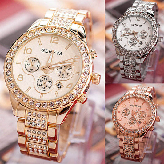 Geneva diamond calendar watch