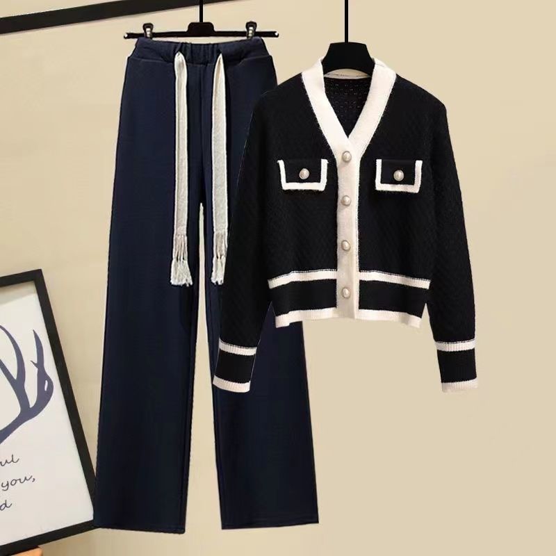 Western Style Youthful-looking Preppy Style Sweater Women's Casual Pants Two-piece Set