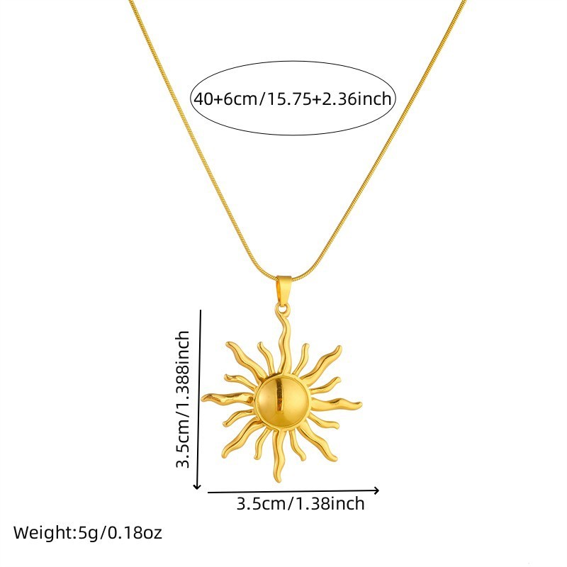 Fashion Special-interest Gold Plated Stainless Steel Sun Necklace